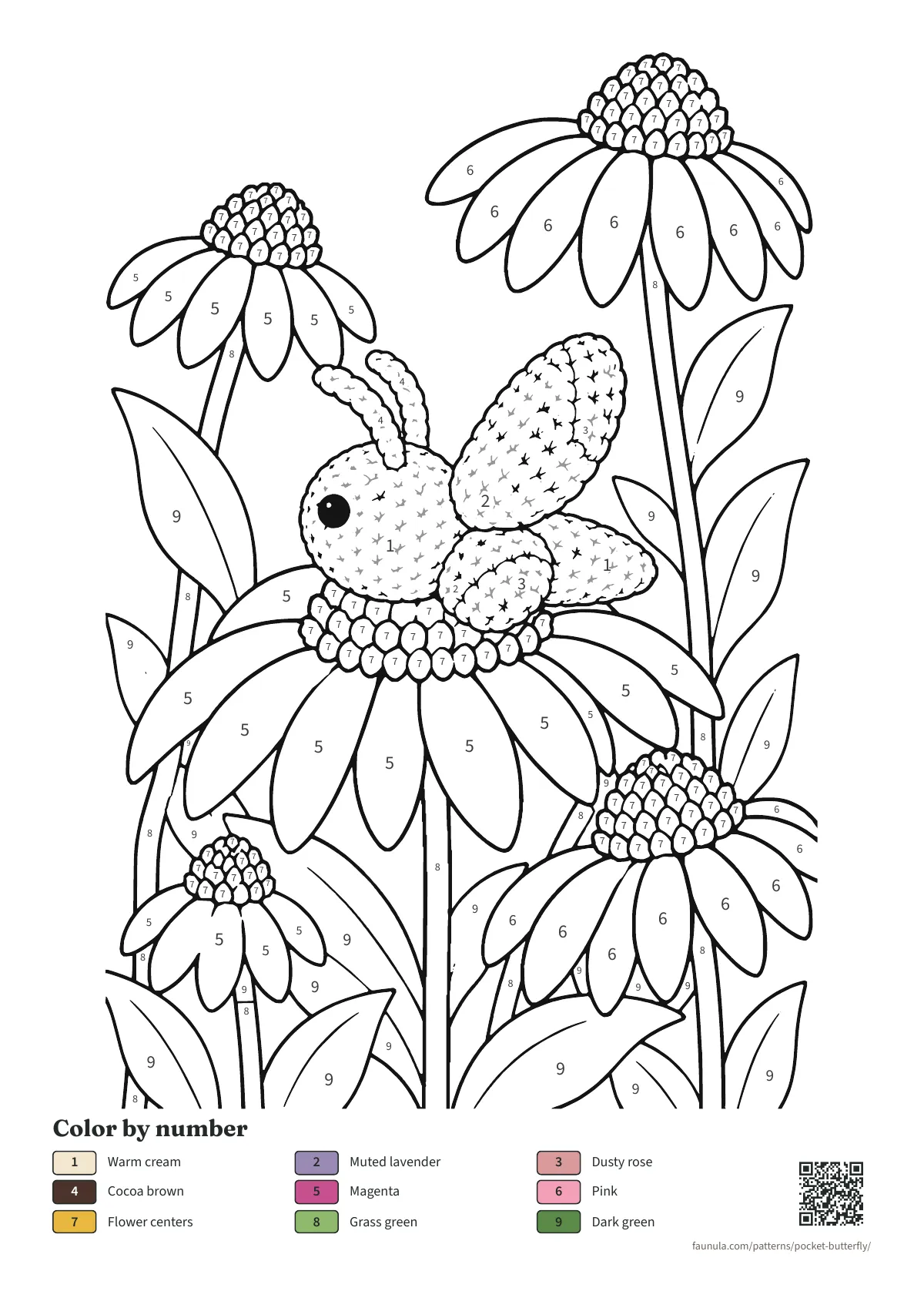 Pocket Butterfly coloring page to color by number